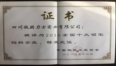 鐵騎力士集團(tuán)榮膺2016全國(guó)十大領(lǐng)軍飼料企業(yè)